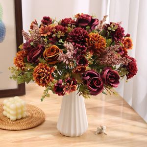 1pcs Autumn Artificial Flowers Rose Bride Bouquet Wedding Christmas Living Room Table Decoration For Vase Home DIY Fake Plants