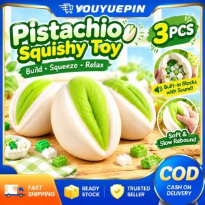 YOUYUEPIN 3pcs Cute Pistachio Shaped Fidget Toy Crunchy Texture Inside Kawaii Squishy Stress Reliever Fun Sensory Toy For Kids Adults Birthday Party Favor Novelty Gag Gift Slow Rebound
