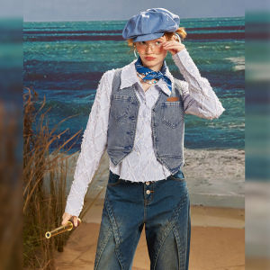 Unifree | American Retro Stylish Short Fitted V-neck Sleeveless Vest