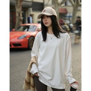 Soft Long Sleeve Fleece Womens T-shirt Loose Inner Wear Base Shirt White Korean Style Commute Fashion Winter Season Polyester Fiber