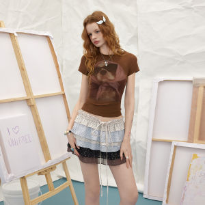 Unifree | Puppy Print Round Neck Slim Fitting Tshirt