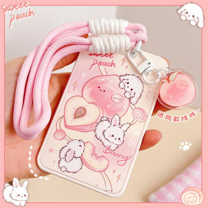 Peach Rabbit Access Control Card Holder Lanyard Campus Student Lunch Card Kindergarten Pick-up Badge Work ID Card Holder