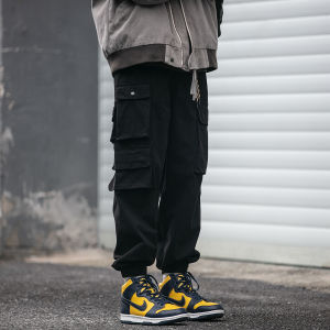 Trendy Brand Mens Loose Fit Cargo Pants Spring Autumn Multi-Pocket Workwear Baggy Japanese Style Retro Cuffed Casual Harajuku Long Trousers