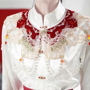Retro Embroidered Cloud Shoulder Shawl Fake Collar for Hanfu Drinking Ceremony Cheongsam Accessories Outerwear Can Shoulder