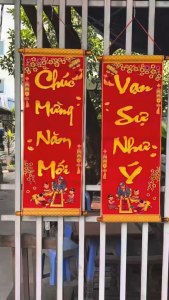 Cặp Liễn Nhung Treo Câu Đối Trang Trí Decor Nhà cửa Tết Chiêu Tài Hút Lộc May Mắn Size 75cmx30cm