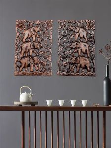 แผ่นช้าง แผ่นไม้แกะสลัก แผ่นไม้แกะติดผนัง แผ่นไม้แกะช้าง แผ่นไม้แขวนผนัง ของตกแต่งผนัง ไม้แกะแขวน ไม้แกะสลัก แผ่นไม้แขวน LAIJUN