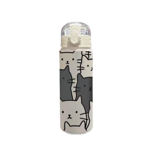 780ML 3D Cartoon Cat Printed Durable Water Bottle PVC-Free Leak-Proof Matte Finish Includes Carry Loop Perfect for Holidays