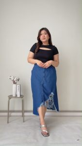 Rok Jeans Jumbo Wanita Selina Skirt KD 715 - Biru & Hitam Pinggang 92-136 cm