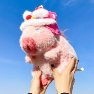 New Pink Capybara Plush Doll Cute Lion Dance Hat Capibara Anime Fluffty Toy Kawaii Plushie Gift for Girlfriend Stuffed Pendant