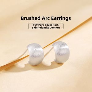 Lnieer | S999 Silver Geometric Earrings With Matte And Brushed Finish