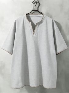 JIARONG | Minimalist Sewing Embroidery V-Neck Five-Sleeve Mens T-Shirt
