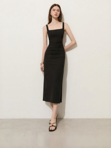 D-PLAY | Elastic Waist Slit Tube Dress