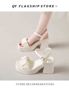 Casual Roman Style Thick Heel Sandals Womens Summer Fashion Waterproof Platform High Heels Beige Color Flat Bottom Glue Adhesive Rubber Sole