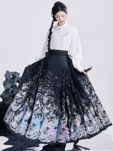 Sequential Painting Original Han Dynasty [Qingqi] Improved Shirt New Chinese Spring and Summer Style Snail Woven Gold Black Horse-Face Skirt Women