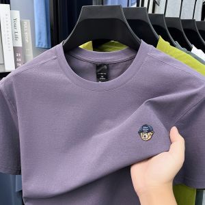 High Quality Men Short-Sleeved T-Shirt Solid Color Round Neck Embroidery Multiple Color Options Korean-Style Hot-Selling for Men