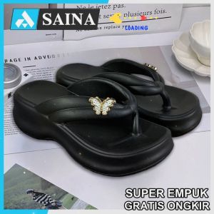Sandal Wanita Kekinian Jepit Wedges Tinggi 5Cm Motif Kupu-kupu Terbaru Casual Sendal Slop Wanita Korea Elegan Cewek Perempuan Dewasa Empuk EVA