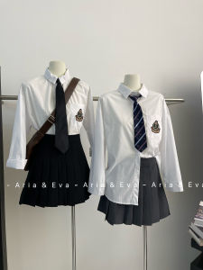 Casual Style White Long Sleeve Shirt with Tie Loose Fit Embroidered Fashion Simple College Style Versatile Slimming Age-Defying