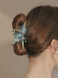 Elegant Blue Butterfly Hair Clip Stylish Shark Tail Hair Clip Back of Head Feeling Clip Summer Atmosphere Hair Accessories