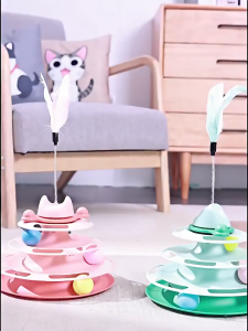 Cat Interactive Toy Cat Four-tier Turntable Ball Funny Cat Stick Feather Windmill Bite-Resistant Track Cat Supplies