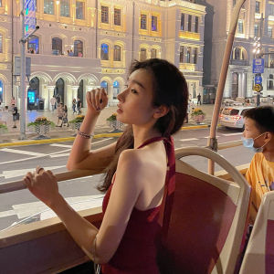 Áo Ba Lỗ Cổ Treo Màu Đỏ Cổ Điển Hong Kong Dành Cho Nữ Áo Khoác Ngoài Mùa Hè Áo Ba Lỗ Dệt Kim Áo Ba Lỗ Dây Đeo Cổ Áo Ba Lỗ Bó Sát