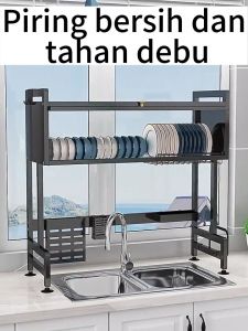 Elegan Home Rak Piring Wastafel Stainless Steel & Rak Dapur Multi-fungsi Dengan Penutup