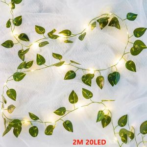 2M Green Leaf String Lights Artificial Ivy Vine Fairy Light Wedding Party Decoration Christmas Home Room Decor Wall Plant Wreath