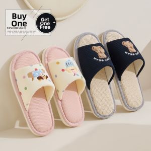 RUNROU | Cute Linen Slippers For Women Couples Non-Slip