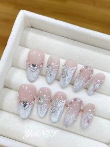 [Face Gift] Clear Nude Pink Exquisite Manicure Pile Rhinestone GenOptics Aura Essence Cats Eye Butterfly Handmade Wear Almond in Nail
