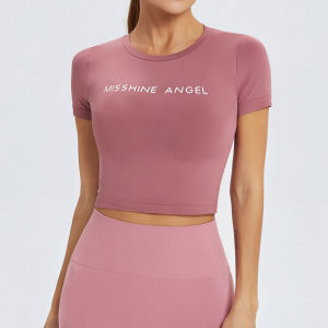 เสื้อยืดโยคะระบายอากาศสําหรับผู้หญิงแขนสั้นและส่วนลด MS0055 รอบคอออกกําลังกายการฝึกอบรมเครื่องแต่งกายชุดกีฬากระชับสัดส่วน