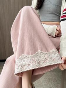 Quần Ống Rộng Xếp Ly Ren Cạp Cao Mùa Hè Cho Nữ Quần Ống Đứng Rộng Rãi Đa Năng Quần Dài Chín Điểm Phong Cách Công Sở Chất Liệu PVC