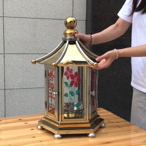 [Local Warehouse] Stainless steel titanium hexagonal candle holder for adding oil square oil lamp wind-proof long-lasting lamp four-sided Buddha lamp temple Buddha hall long-lasting lamp desktop oil supply lamp with wick