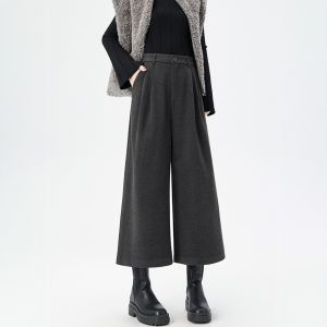 puella | High Waist Slimming Wide Leg Gray Straight Trousers
