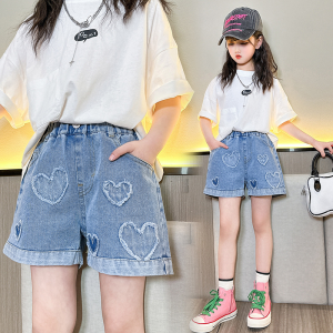 Short Jeans for Kids Girls 5-16 Years Old Denim Short New Style 2024 Maong Jeans Wide Leg Loose Jeans Summer Pants Fashion Cute Short Casual Denim Short for Teens Girls