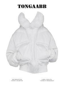 Tongaabb Pilot Jacket Hooded Faux Fur Shape down Cotton Womens Autumn Winter High Sensation Warmth Outerwear Long Sleeve Coat
