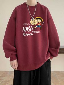 100% Pure Cotton Thickened Autumn Winter Hoodie round Neck Pullover Sweatshirt for Teens with Cartoon Print Casual Loose Fit