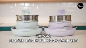 Oxone Nestlie Stackable Cookware dengan Handle Detachable Panci Set Susun Keramik Anti Lengket OX-996