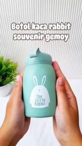 Botol Minum Kaca Karakter Bunny Kelinci Dengan Tali Tentengan Souvenir Anak Ultah Wedding Lucu 350ml 2028