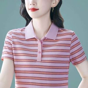 QIAOXIZI | Fashionable Short Sleeve Striped T-Shirt for Middle-aged Women