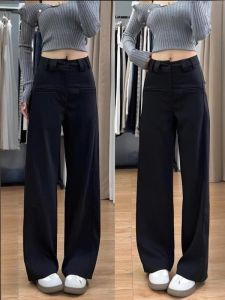 Quần Ống Rộng Màu Đen Dài Đến Sàn Cạp Cao Cho Nữ Quần Ống Rộng Thoải Mái Quần Ống Rộng Che Mông Quần Ống Rộng Phong Cách Hàn Quốc