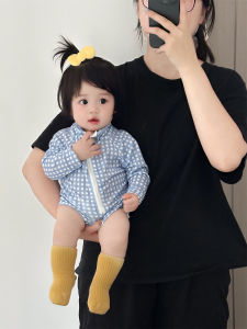 Summer Childrens Swimming Suit Korean Long Sleeve Sun Protection One-Piece Swimsuit Baby Swimming Set with Swimming Cap