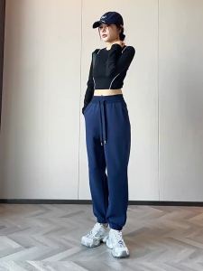 High Waist Slim Fit Loose Drawstring Sport Pants Women Spring Thin Casual