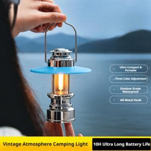 Vintage LED Camping Lantern USB Rechargeable Outdoor Tent Atmosphere Light Portable Retro Camp Light