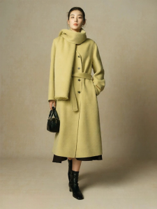 DUSHU | High-end Wool Cashmere Double-breasted Removable Scarf Coat