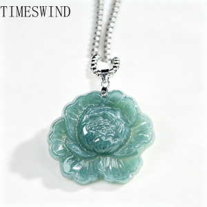 TIMESWIND Original Natural A-type Jade Peony Flower Three-D Pendant Women S925 Silver Necklace Fashion Jewelry with Certificate
