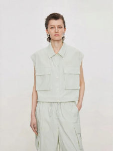 URLAZH | Áo Blouse Cổ Tròn Không Tay Phong Cách Học Đường Màu Xanh
