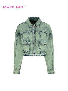 Designer MARKFAST Washed Denim Jacket with Hole Sleeves for Couples Summer Casual Loose Fit Cotton Short Outerwear