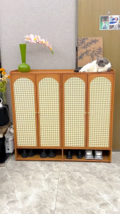 7/8 Layer Shoe Rack Cabinet with Rattan Door Household Large Wood Shoe Cabinet Shelf Rack Organizer