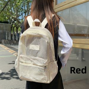 Japanese Style Mesh Transparent Backpack Lightweight Breathable Mens 2025 New Large Capacity Casual Simple School Bag