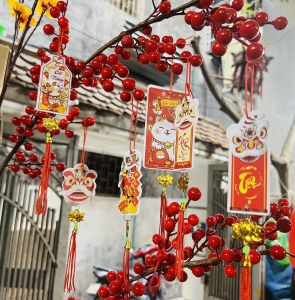 Set 5 Liễng hình lân in 2 mặt in đủ chữ treo cây mai đào tắc phụ kiện trang trí Decor TẾT năm mới