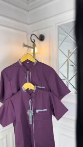 Baju Koko Couple Ayah & Anak Laki-Laki Warna Burgundy Lengan Pendek Bahan Toyobo Import Terbaru 2025